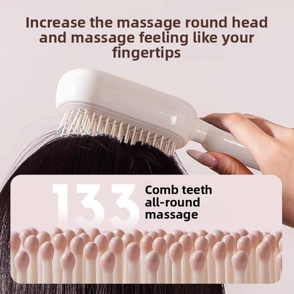 Retractable Cushion Massage Comb, 2026 New Hair Brush With Retractable Bristles Hair Comb Retractable Detangling Self Cleaning Hair Brush for Women (Pink)