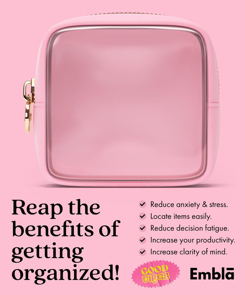Clear Makeup Bag Zipper Pouch, Transparent Cosmetic Case Organizer, TSA Approved Travel Toiletry Case, Travel Accessories Essentials Makeup Tote for Women, Mini Cute Make up Bag for Purse - Ruby