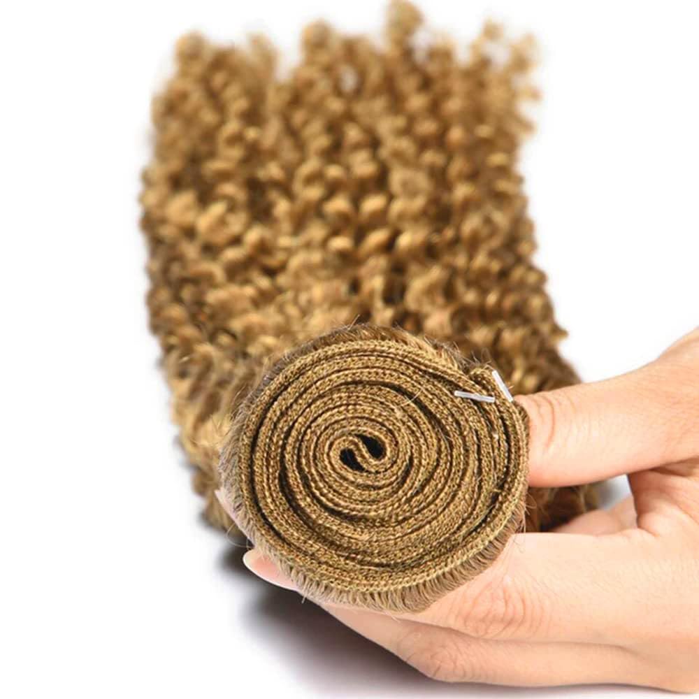 Honey Blonde Human Hair Bundles 14 16 18 Inch Water Wave Bundles Human Hair Unprocessed Native Virgin Hair 100/PC 3 Extensions #27 Blonde Color Curly Wet and Wavy Human Hair Extensions for Women
