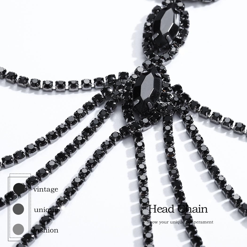 Fdesigner Flapper Mask Head Chain Masquerade Headpiece Rhinestone Costume Hair Accessories (Unique-Black)