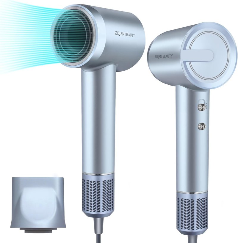 Ionic Hair Dryer - 200 Million Negative Ions for Fast Drying | Low Noise Travel Hairdryer (Silver Blue)