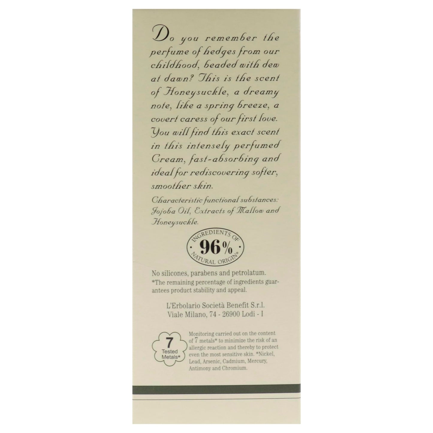 LErbolario Perfumed Body Cream, Honeysuckle, 5.7 oz - Body Lotion - With Extracts of Jojoba Oil - Floral Citrus Scent - Moisturizing - Cruelty-Free