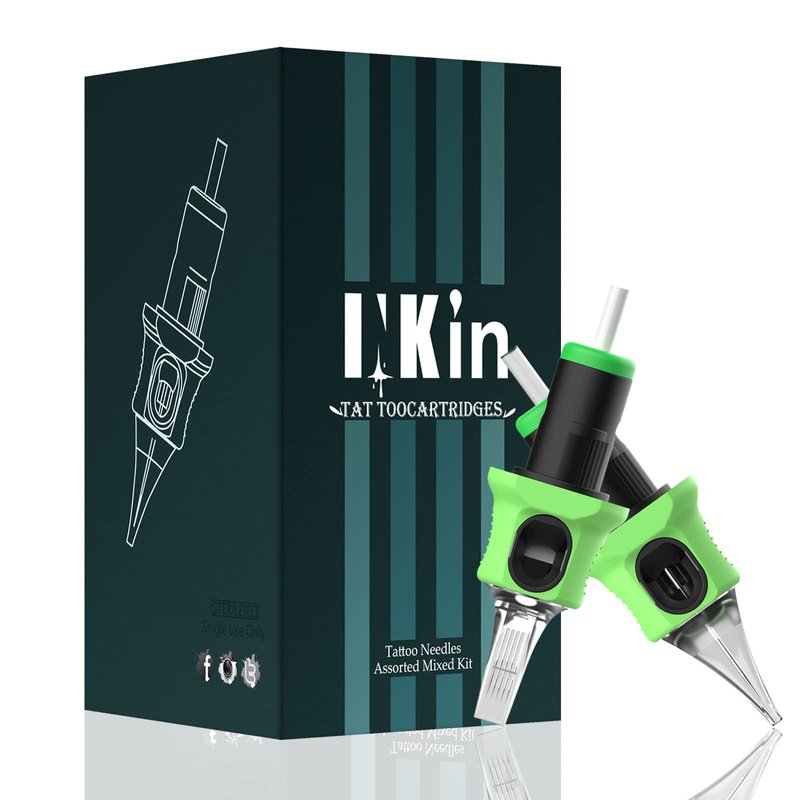 INKin Tattoo Needles Assorted Curved Magnum, 40Pcs #10 Mixed (5RM 7RM 9RM 13RM 15RM) 0.3mm Round Mag Tattoo Finger Ledge Cartridges with Safety Membrane for Tattoo Pen Machine Supply