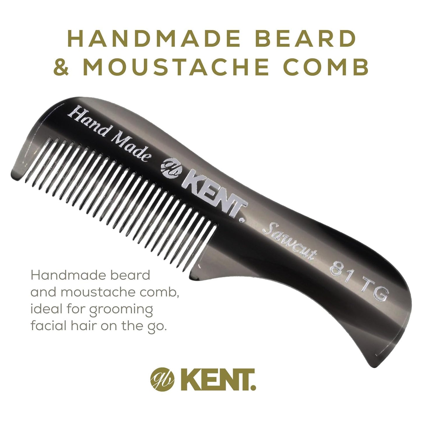 KENT A 81T Graphite X-Small Men's Beard Mustache Pocket Comb, Fine Toothed for Facial Hair Grooming and Styling. Hand-Made of Quality Cellulose Acetate, Made in England
