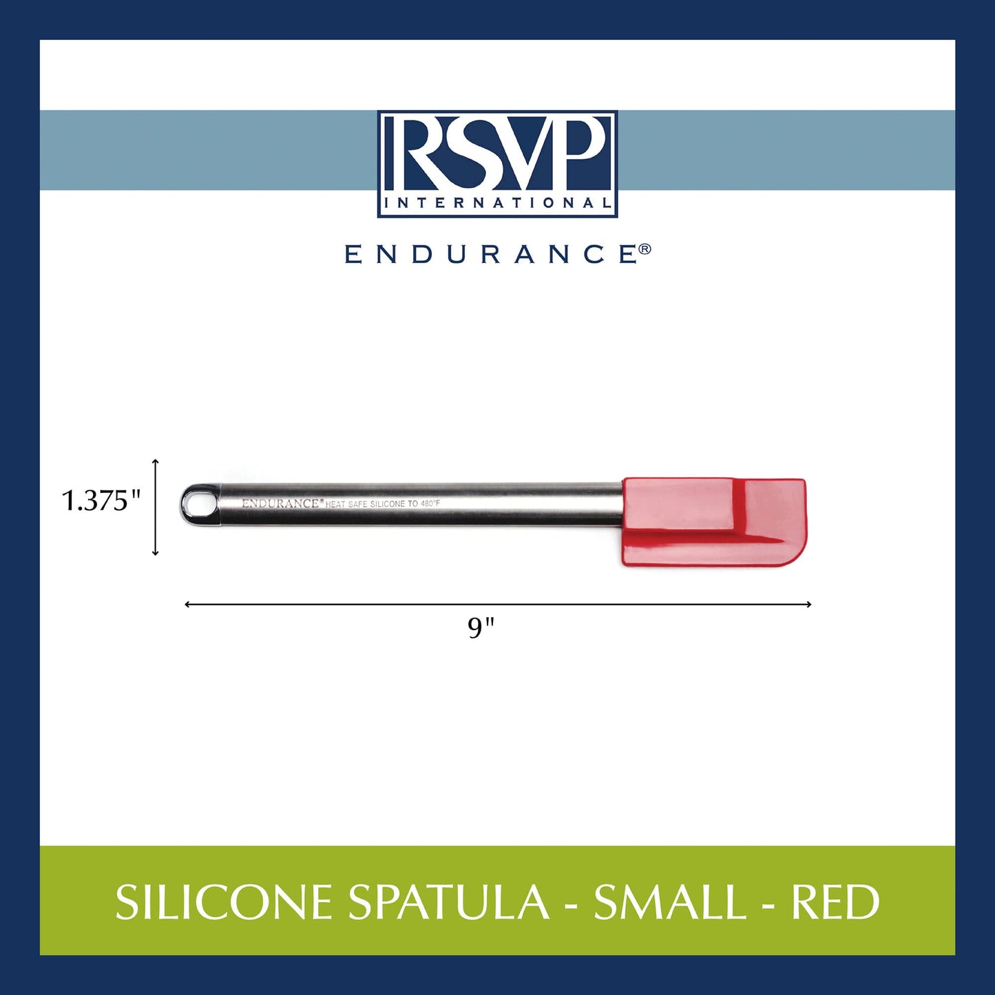 RSVP International Endurance Kitchen Tool Collection Silicone Spatula, Stainless Steel Handle, 9.5x1.4", Red
