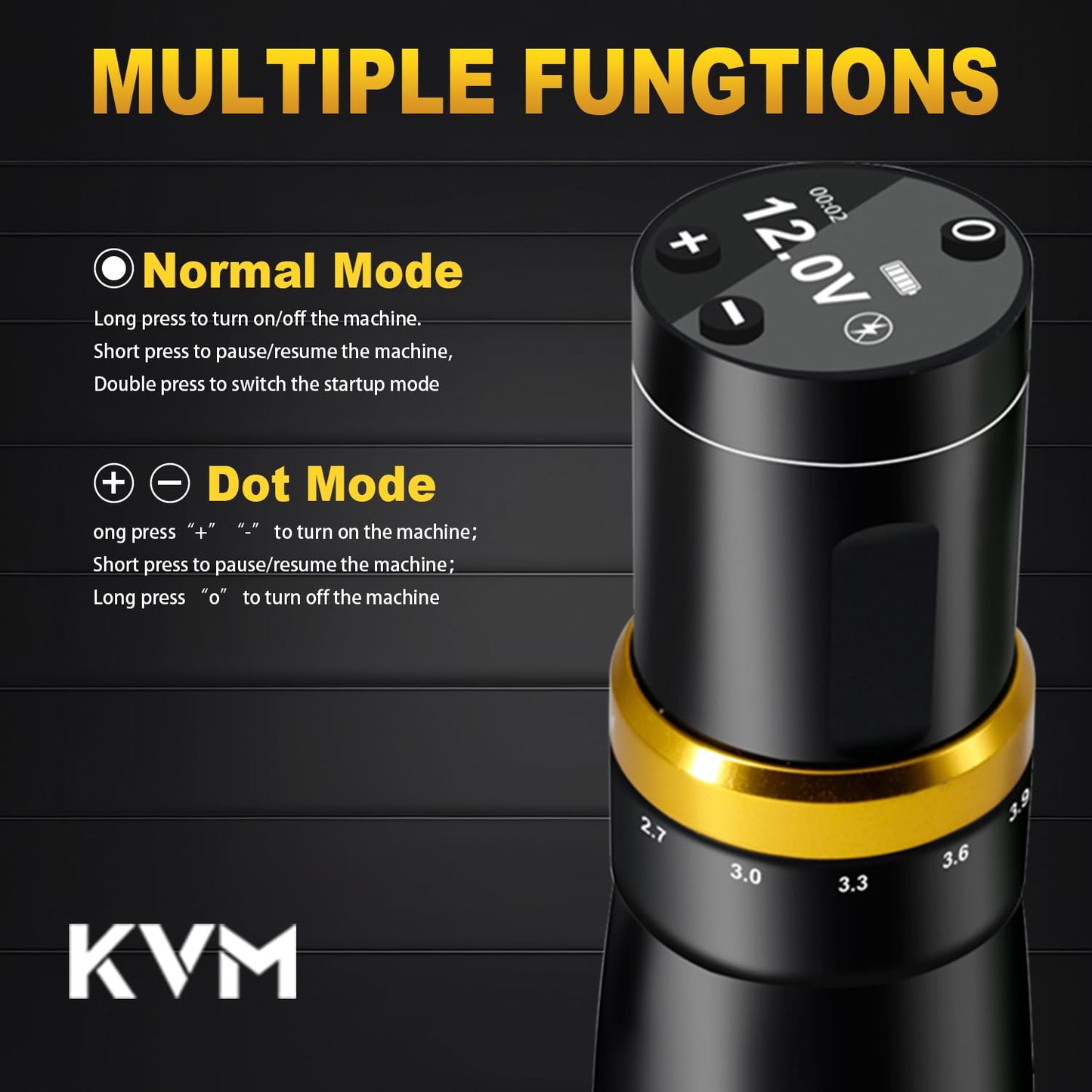 KVM Tattoo Pen Kit,Shorter Body Design,Wireless Tattoo Machine,7 Adjustable Stroke Options,Shorter Body Design,1500mAh Power Supply,Suitable for Professional Tattoo Artists and Tattoo Enthusiasts