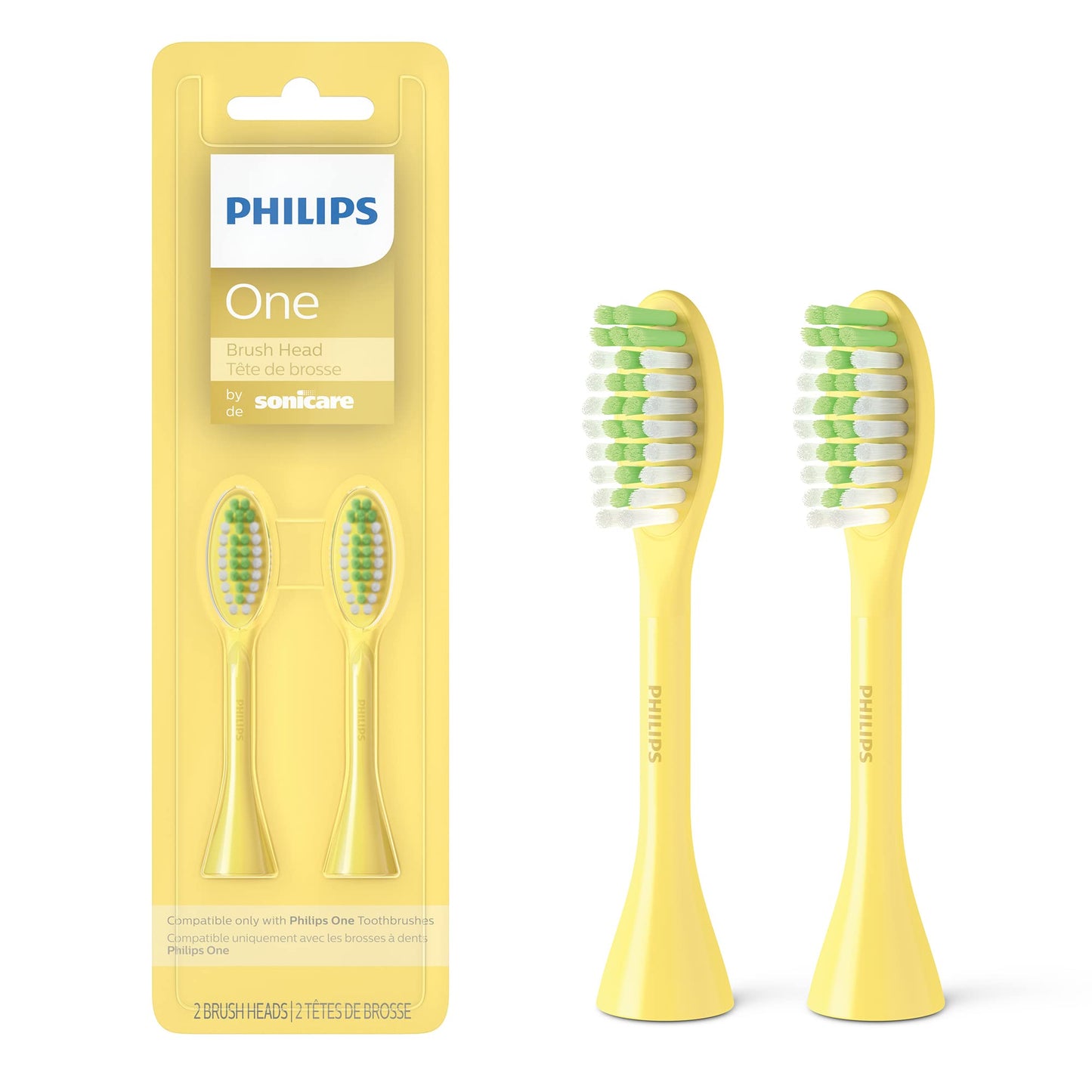 Philips One by Sonicare Genuine Replacement Electric Toothbrush Heads, 2 Brush Head Pack Up to 6 Month Supply, Mango Yellow, BH1022/02