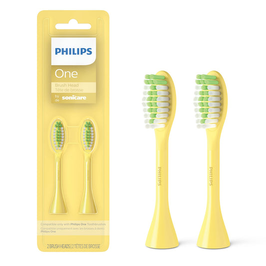 Philips One by Sonicare Genuine Replacement Electric Toothbrush Heads, 2 Brush Head Pack Up to 6 Month Supply, Mango Yellow, BH1022/02