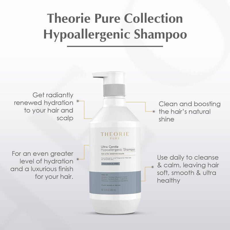 Theorie PURE Ultra Gentle Hypoallergenic Shampoo – Plant-Based & Vegan – Fragrance-Free – Designed for Delicate Scalp Care – Pump Bottle – 800mL