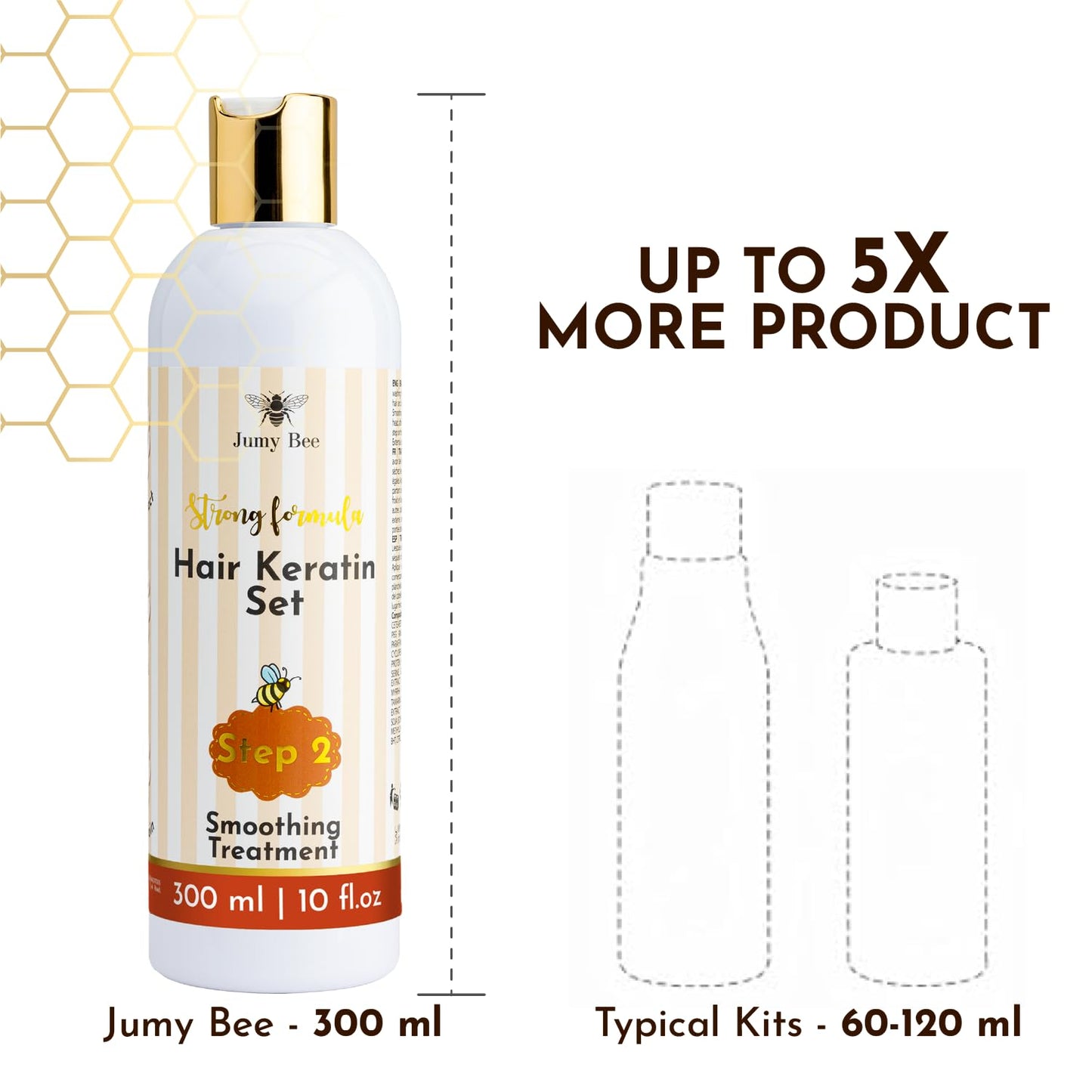 Brazilian Keratin Treatment Kit - Jumy Bee 3 Steps | Formaldehyde-Free At Home Hair Straightening & Smoothing System |Keratina para Alisar el Pelo | Anti-Frizz Repair Mask & Shampoo (10 Fl OZ)