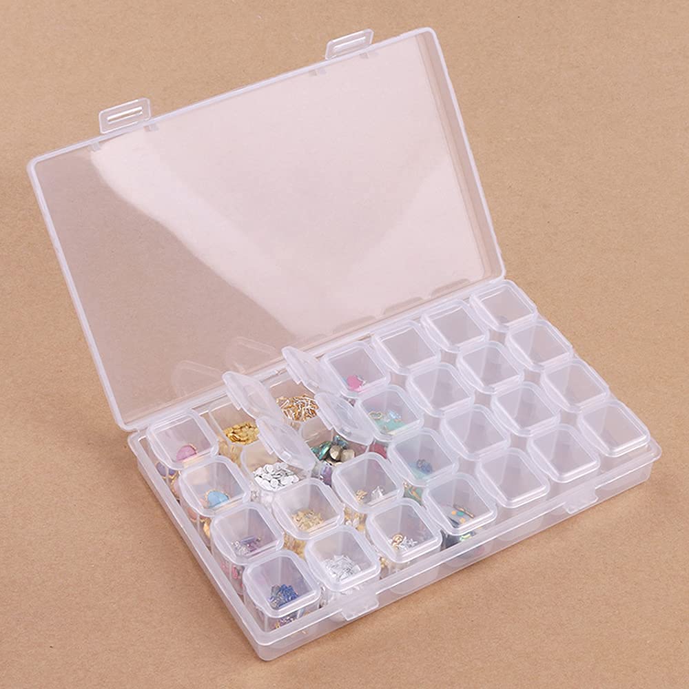 HANSAMU Rhinestone Organizer Box, 3D Acrylic Nail Charms Storage Box,Transparent Plastic Nail Gems Caviar Beads Pearls Nail Art Accessories Display Holder eye jewelry Collecting Container 28 Slots