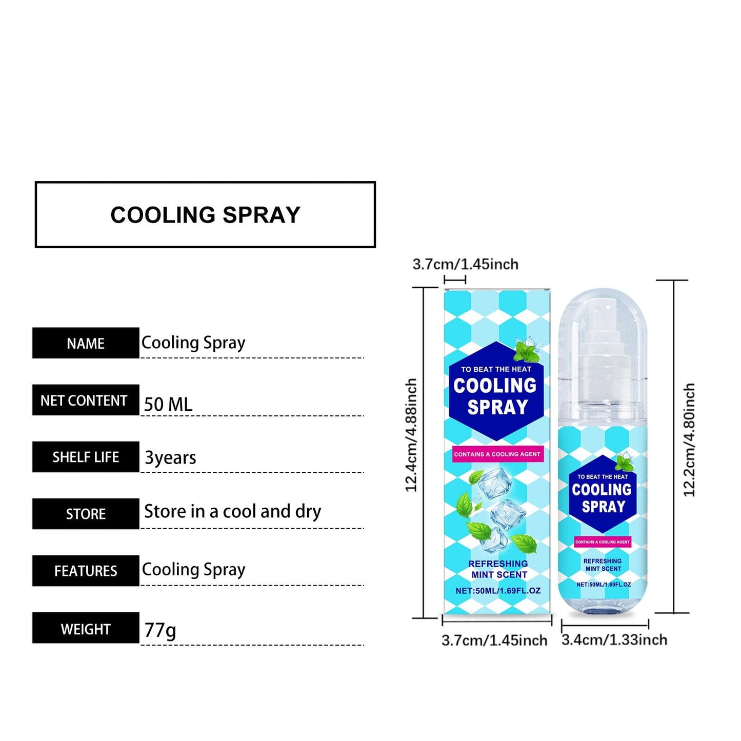Cool Spray Cool Down Heatstroke Prevention - Lasting Cool Mist - For Clothes Body - Portable Cool 50ml