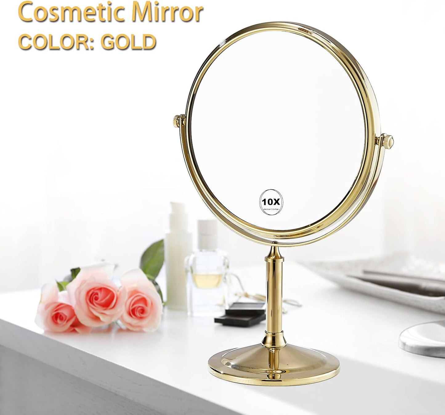 Airemoon 10x Magnifying Makeup Mirror - 360-Degree Rotating Design | 8-Inch Gold Frame, 13" x 9" Size