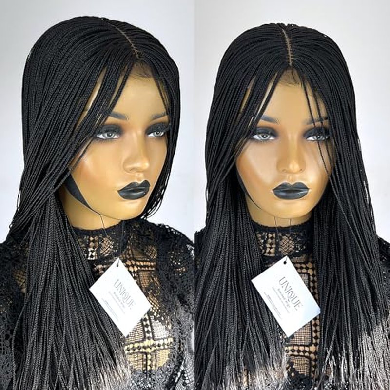 Micro Box Braids Wig, Handmade Box Braided Wigs, Braided Wig for Black Women, Glueless Braid Wigs, Premium Synthetic Box Braids - #1b (18 inches)