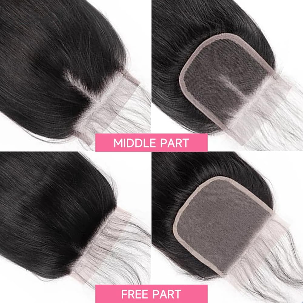 5x5 Lace Closure Straight Closure Human Hair Hd Transparent Lace Front 12A Virgin Human Hair Free Part Pre Plucked with Baby Hair Lace Frontal Natural Black Color 14 Inch