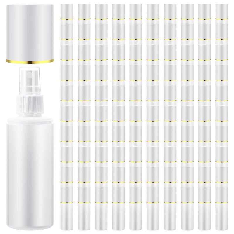 Yiyiring 50 Pack 3.4 oz Plastic Spray Bottles Fine Mist Travel with Pump Spray Cap Double Cap Refillable and Reusable Empty Plastic Containers for Travel Cosmetic Essential Oils