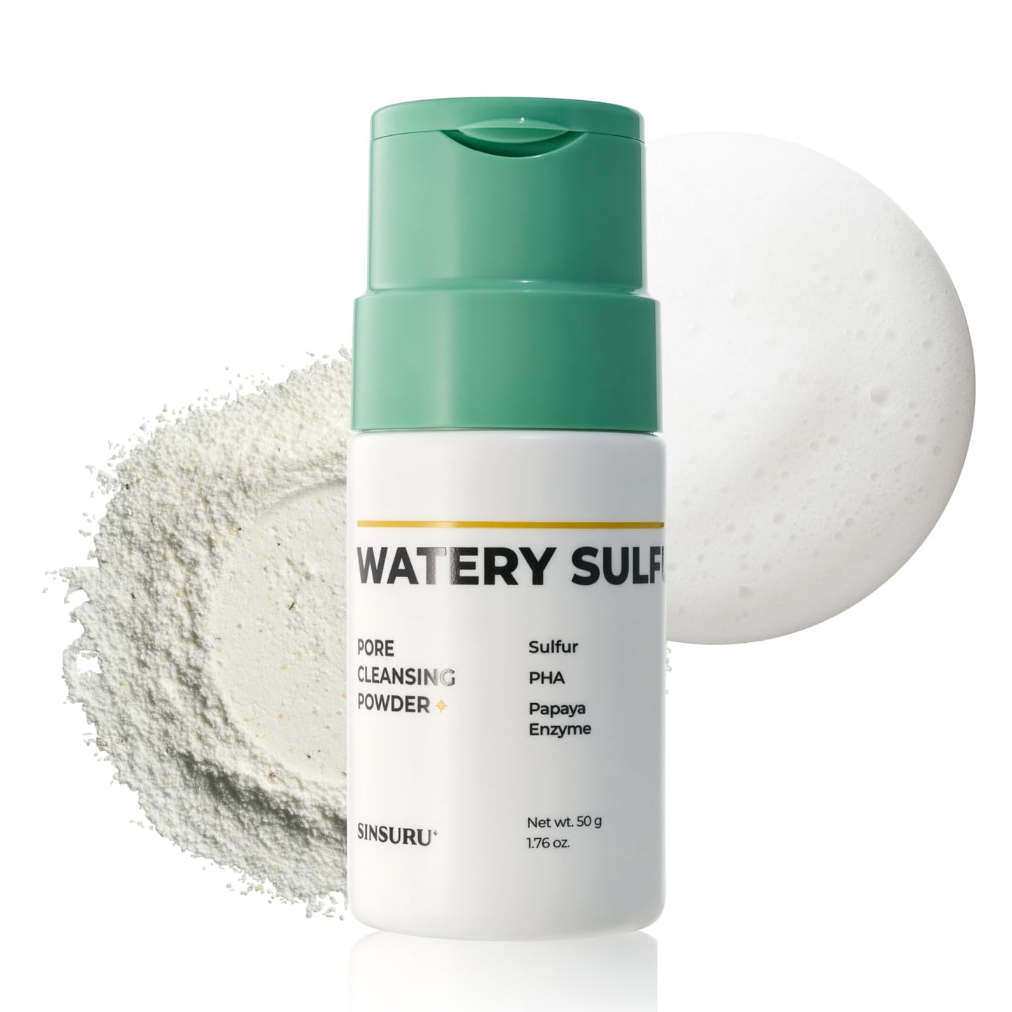 SINSURU Watery Sulfur Pore Cleansing Powder - Korean Sulfur Face Wash & Enzyme Face Wash with PHA | Deep Pore Cleansing & Oil Control for Oily, Sensitive Skin (1.76 oz / 50g)