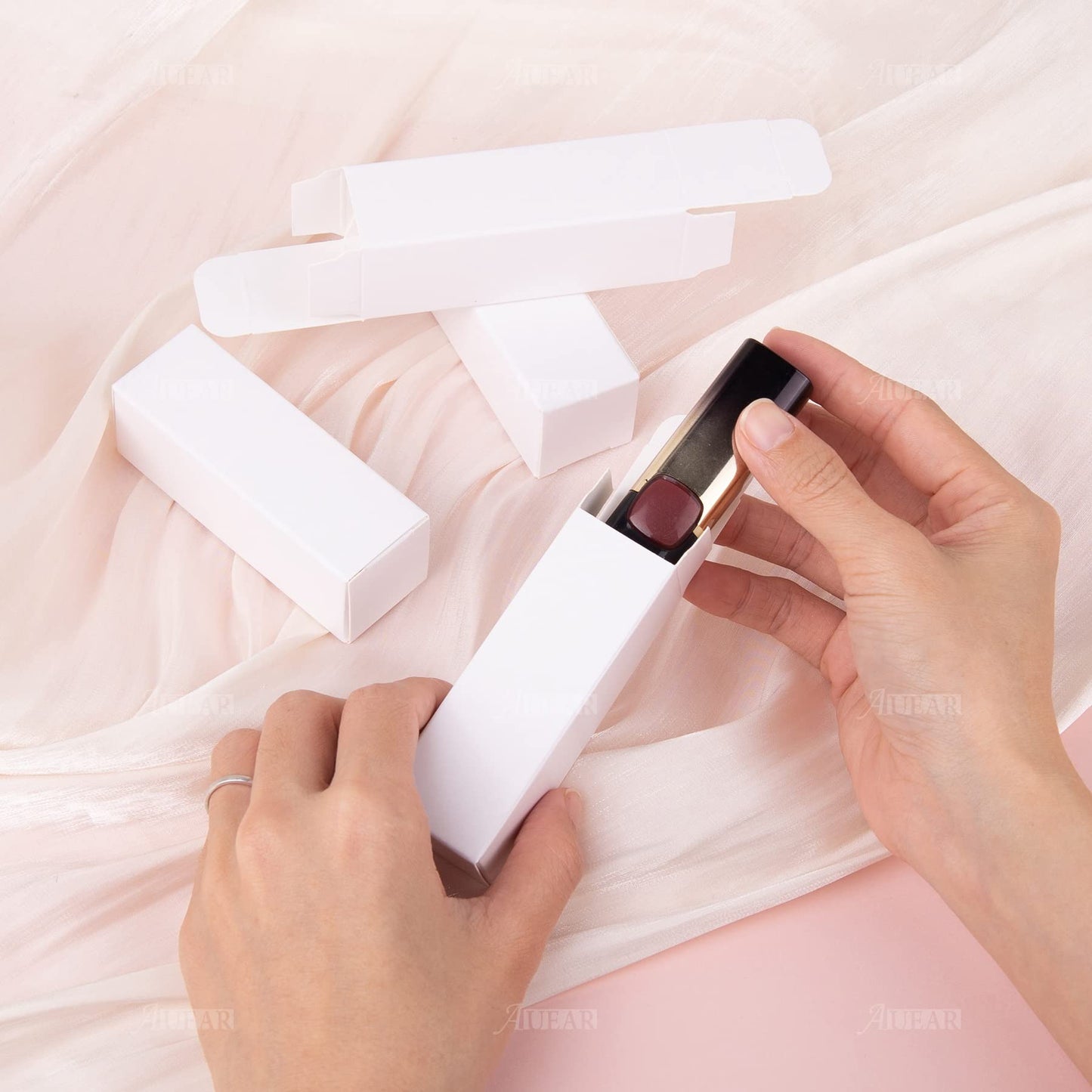AUEAR, 50 Pack White Kraft Paper Lipstick Boxes Empty Lip Gross 3.35"x1.1"x1.1" Rectangle Balm Perfume Essence Oil Packaging Cases for DIY Gloss Gift Packing