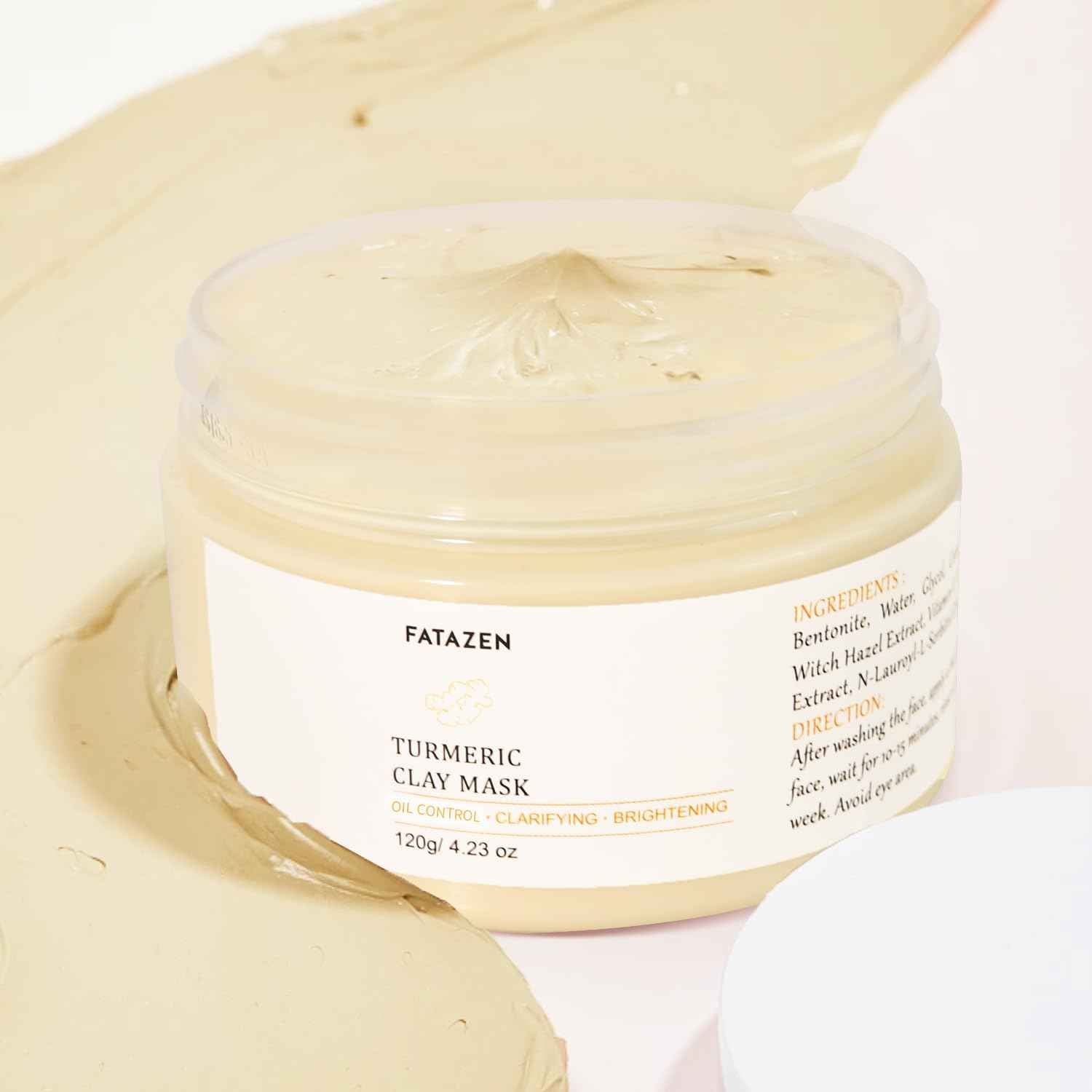 FATAZEN Turmeric Pore Clay Mask - Deep Cleansing Acnes Skincare Facial Mask, Oil Control & Instant Glow for Oily & Dull Skin, Blackhead Gentle Exfoliation with Aloe & Vitamin E, 120g/4.23oz