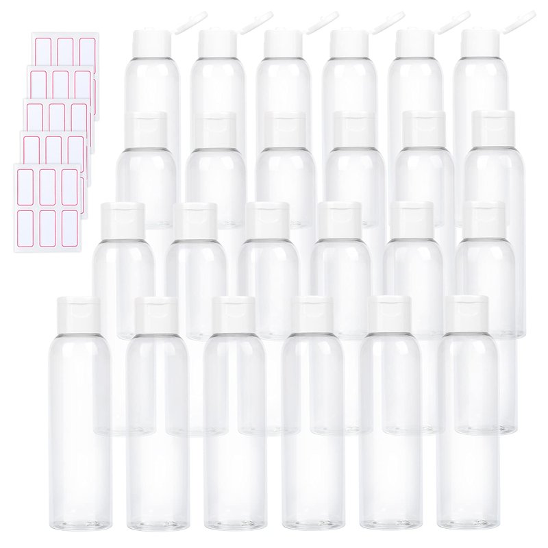 Trendbox 120ml/4oz Clear Plastic Empty Bottles with Flip Cap BPA-Free Travel Containers for Shampoo, Lotions, Liquid Body Soap and Massage Oils - 24 Pack
