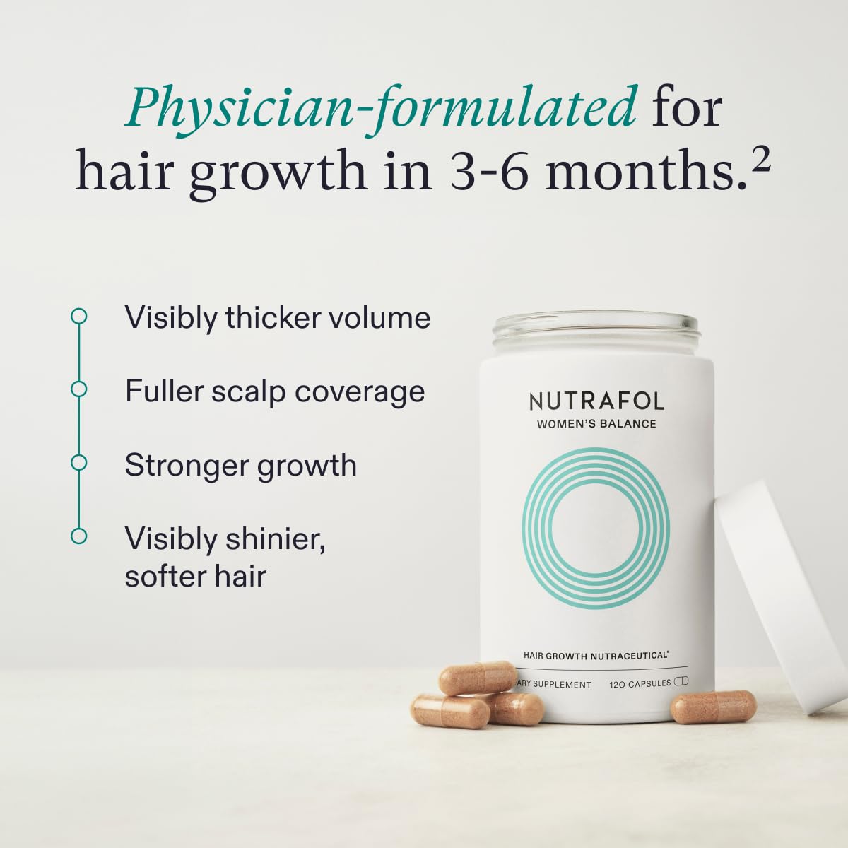 Nutrafol Women's Balance Hair Growth Supplement with Collagen Peptides, Ages 45+, Clinically Tested for Stronger, Visibly Thicker Hair, Dermatologist Recommended - 1 Month Supply, 12 oz Bottle