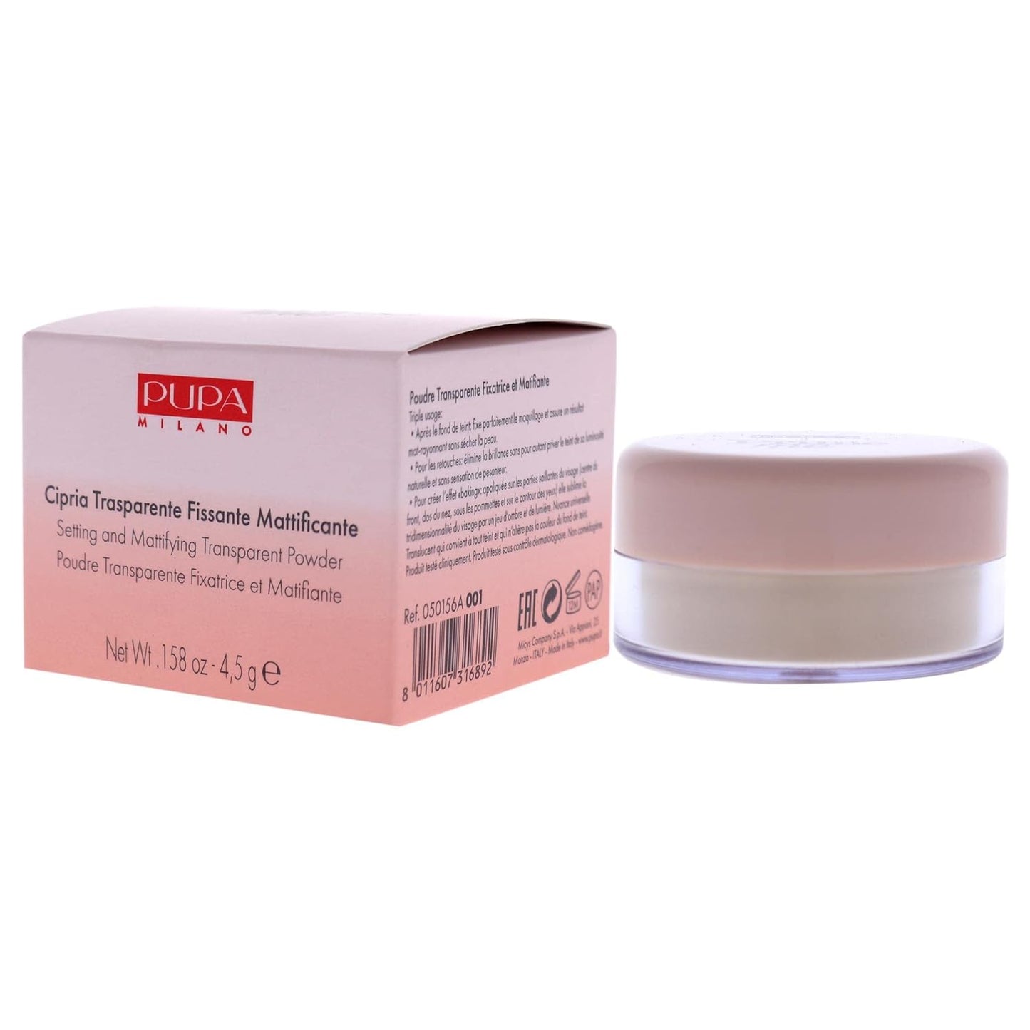 Pupa Milano Setting Powder - 001 Translucent Finishing Powder for Women | 0.158 Oz