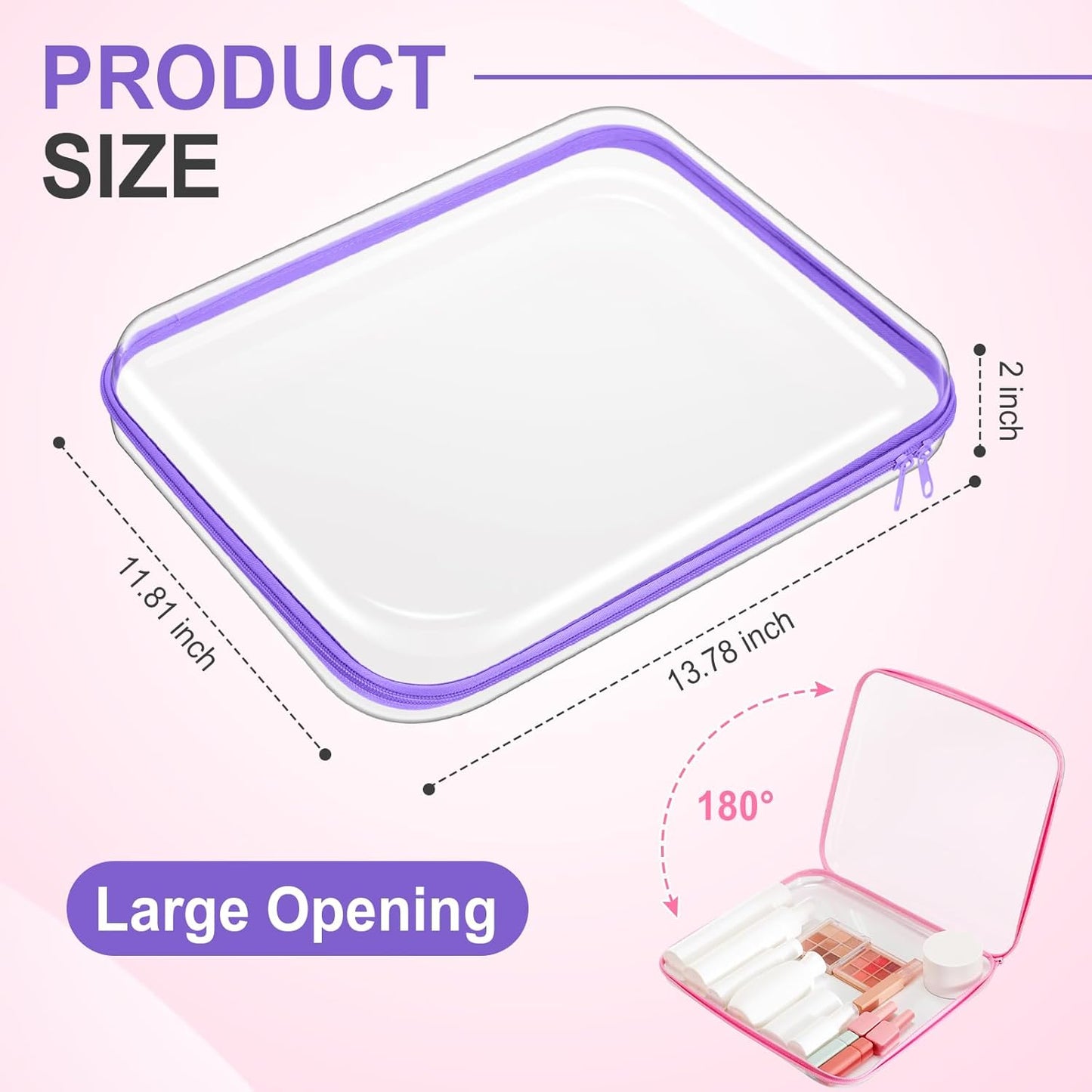 Clear Zipper Makeup Bags - 4 Pcs Hard Plastic Storage Pouches for Cosmetics & Snacks | 13.8 x 11.8 x 2 in, Multicolor