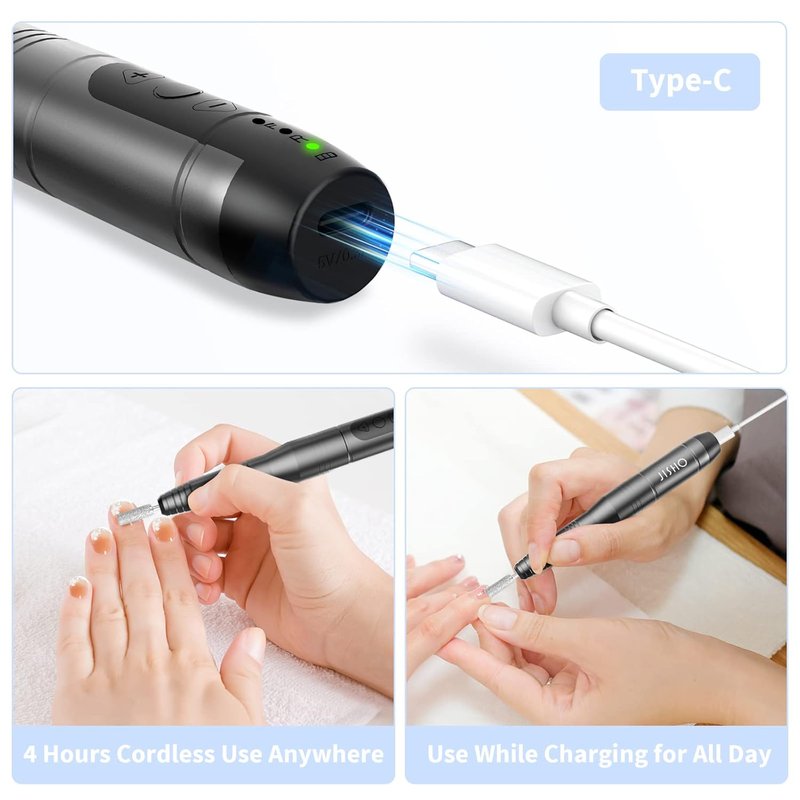 Portable Electric Nail Drill - 15000 RPM Cordless Nail File | 7-in-1 Acrylic Nail Kit for Beginners & Professionals - Light Gray