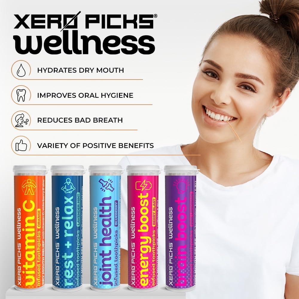 Xero Picks Wellness Toothpicks - Brain Boost & Immunity Support | 100 Sugar-Free Picks (5 Flavor Variety)