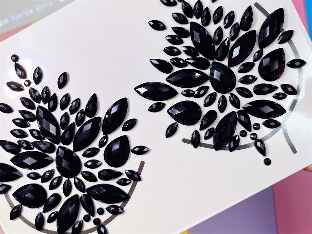 Topz Black Body Gems Sticker Halloween Makeup Collection Rhinestone Sticker Temporary Tattoo Nipple covers diamond pasties body jewels face gems for festival