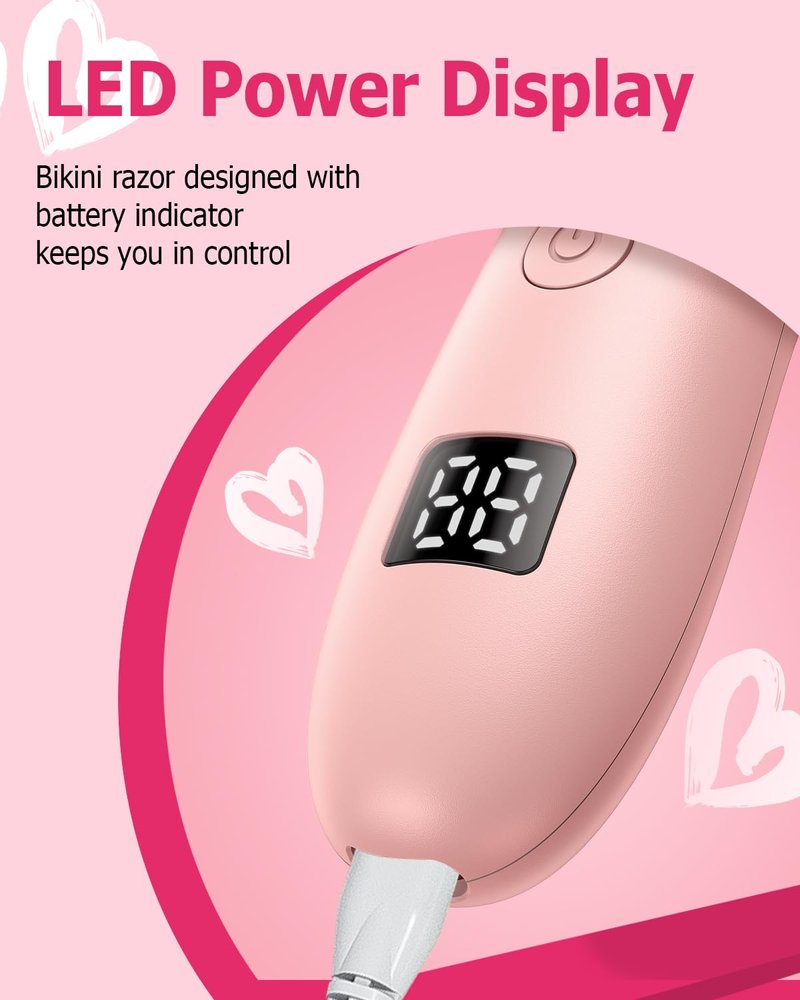ENSSU 2in 1 Bikini Trimmer Electric Razors for Women with LED Light，Rechargeable Body Pubic Hair Trimmer Women with LCD Display, Lady Shaver for Leg/Arms/Bikini,Waterproof, Gift for Woman