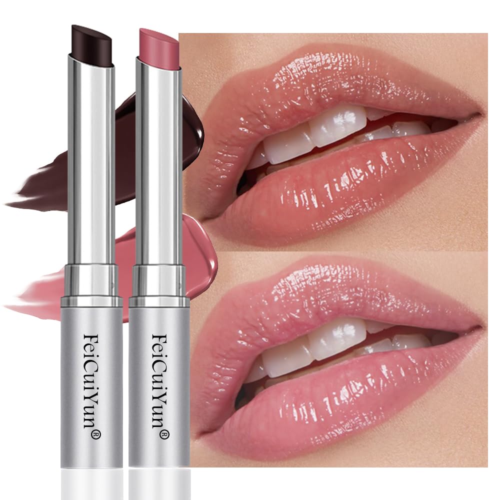 FeiCuiYun 2Pcs Black & Pink Honey Tinted Lip Balm Lip Gloss Lipstick, Sheer Hydrating Lip Gloss Tint, Moisturizing Lip Color for All Skin Tones, Nourishing Lip Balm with Natural Black Cherry