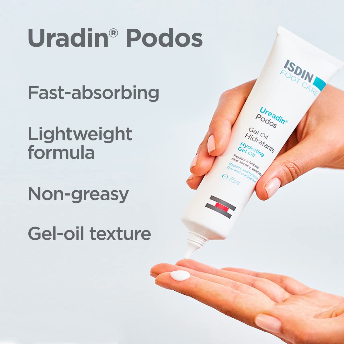 ISDIN Foot Care Cream - Uradin Podos Gel Oil for Dry Cracked Feet | 10% Urea, Fast Absorbing, 2.5 Fl Oz