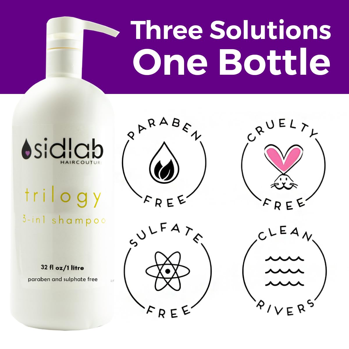 Sidlab Triology 3-in-1 Shampoo + Conditioner + Scalp Treatment | Sulfate-Free Peppermint & Menthol Formula | Clarifying, Hydrating & Color-Safe Salon Shampoo (32 fl oz)