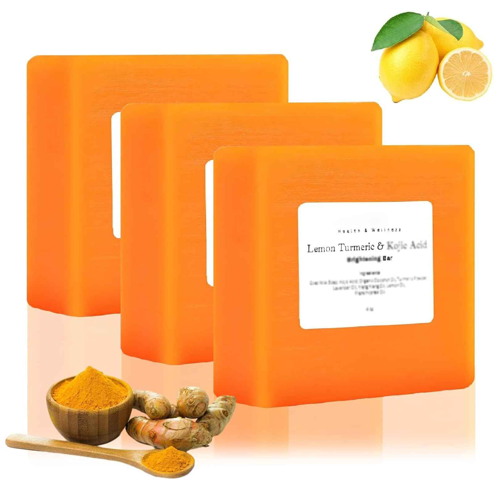 guluxly Lemon Turmeric Kojic Soap Bar – Natural Turmeric Handmade Soap with Lemon, Vitamin C for All Skin Types