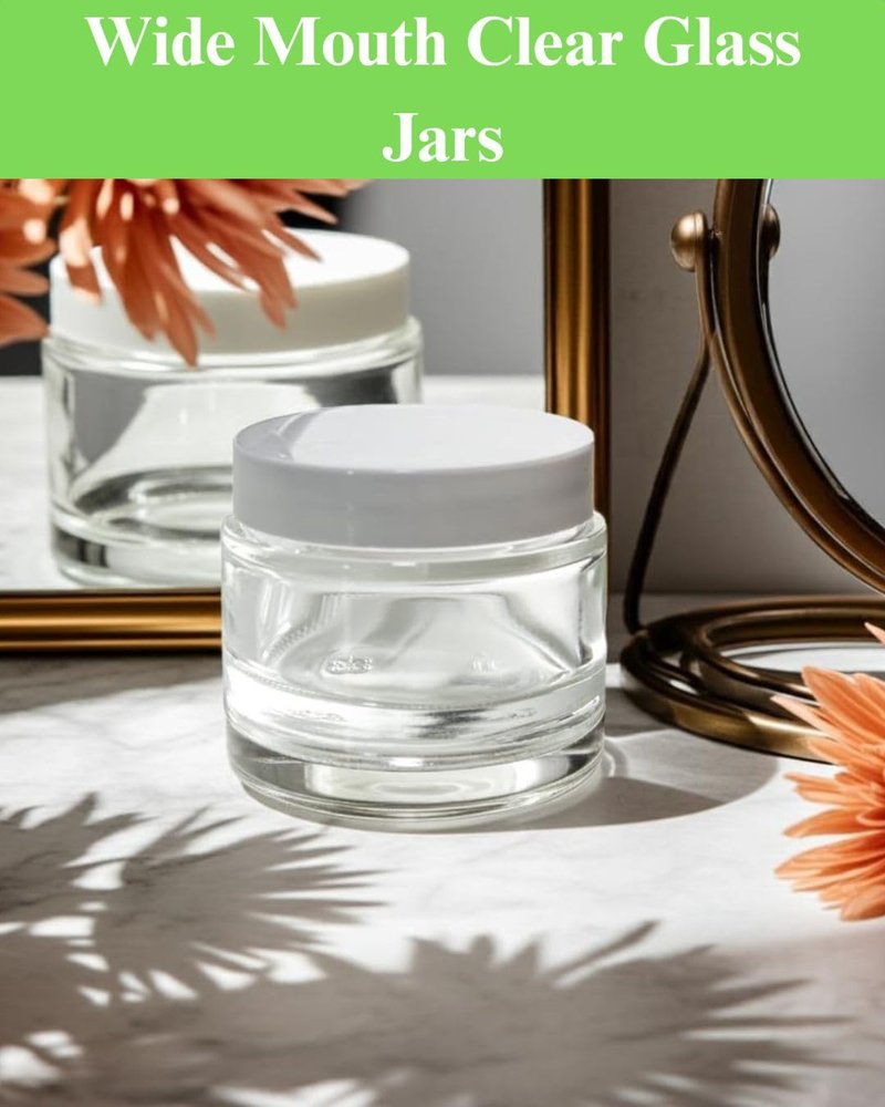 (12 pack) 2 oz Clear Glass Thick Wall Jars with White Foam Lined Smooth Lids