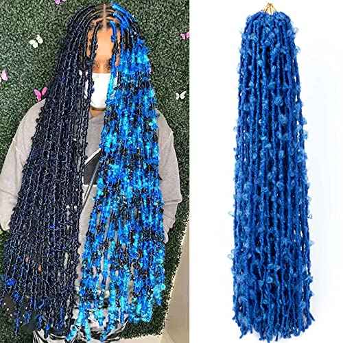 Blue Butterfly Locs Crochet Hair,30 Inch 5 Packs Pre Looped Distressed Faux Locs Crochet Hair For Women,Prelooped Soft Butterfly Locks Crochet Braids,Synthetic Braiding Hair(30¡±,5packs,Blue#)
