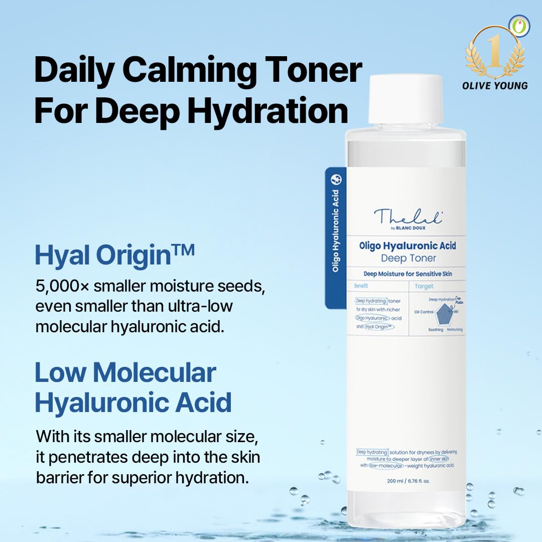 THE LAB BY BLANC DOUX Oligo Ultra-Low Molecular Hyaluronic Acid Deep Moisture Essence Toner Vegan for Sensitive Dry Combination Skin - Hypoallergenic Intense Hydrating Face Moisturizer 17 Fl Oz