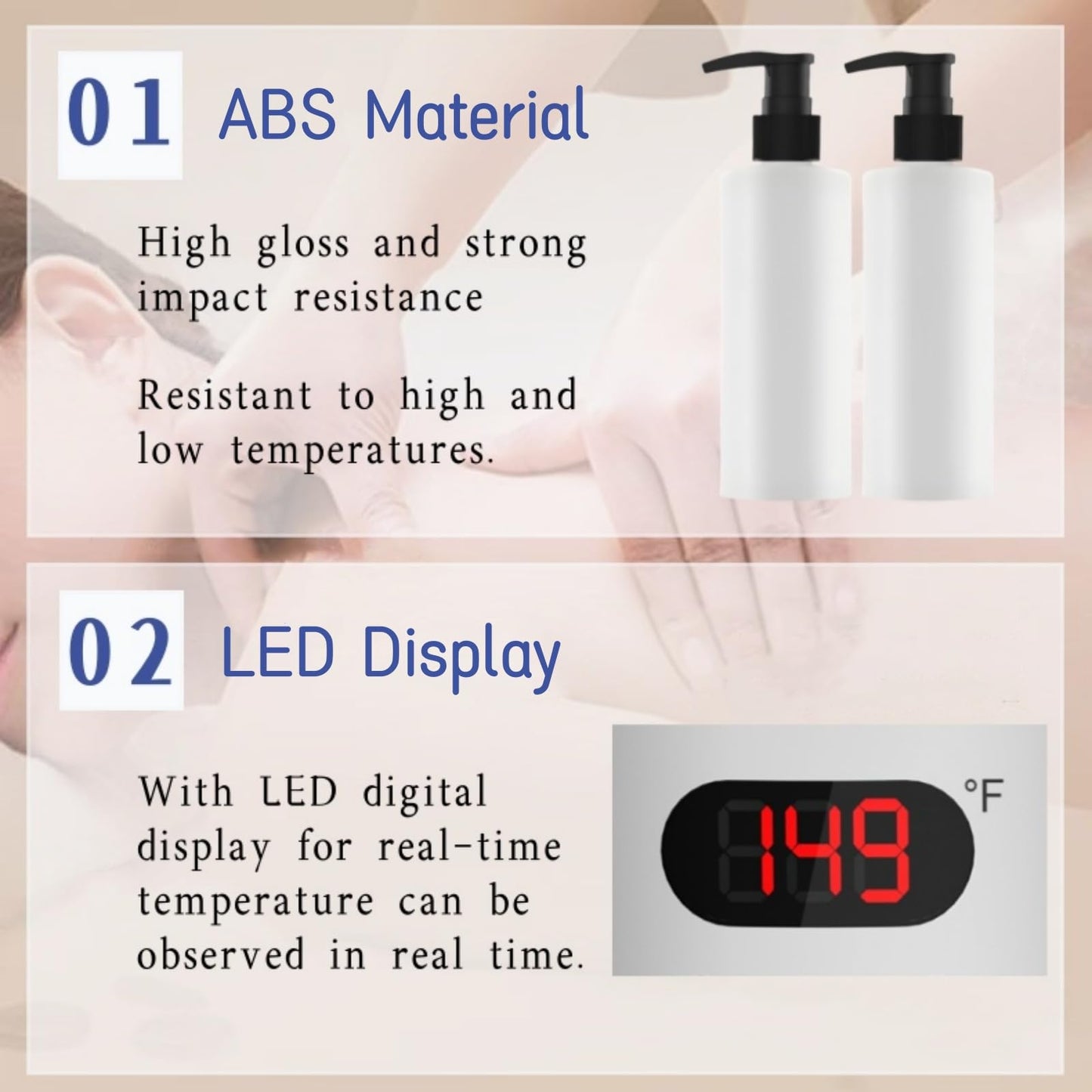 JOJOCOSMO Oil Warmer for Massage, Essential Oil Warmer Heater, with Two Lotion Bottle Dispensers,Temperature Adjustable from 86℉ to 149℉ (Liquid-Silver)