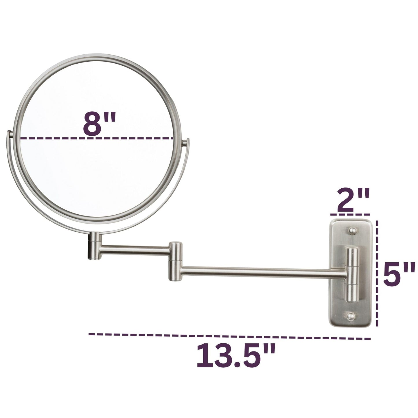 JERDON Wall-Mounted Magnifying Mirror - Bathroom Makeup Mirror with 5X Magnification - 8-Inch Diameter - Nickel Finish - Model JP7506N