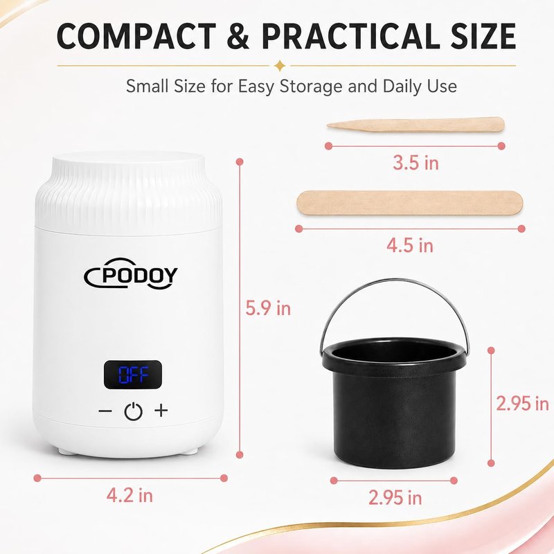 PODOY Mini Wax Warmer - Switchable Display, Portable for Hair Removal with 100 Wax Sticks, Non-Stick Waxing Kit for Women's Face and Body, Professional Melter Machine