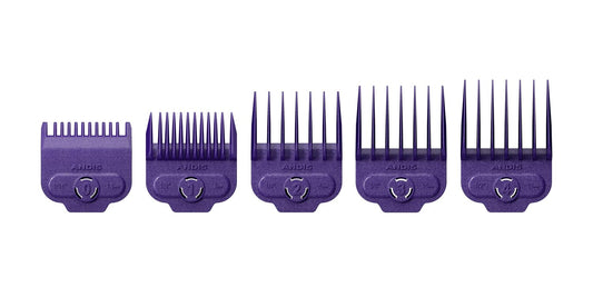 Andis 66795 Nano-Silver Magnetic Attachment 5 Combs with Long-Lasting Performance - Sizes 1/16", 1/8", 1/4", 3/8", 1/2", Provide Professional Haircuts and Styles – Purple