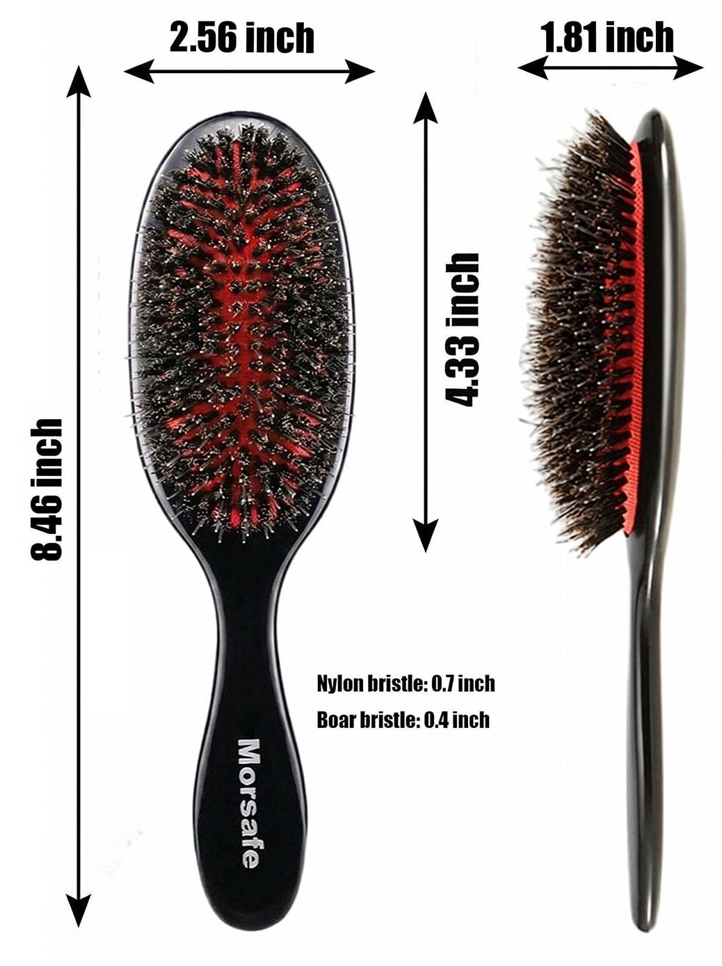 Morsafe Boar Bristle Hair Brush for Women Men Painless Detangling Paddle Brush for Curly Fine Tangled Hair, Anti-frizz Boar Nylon Bristle Cushioned Brush, Includes Cleaning Tool