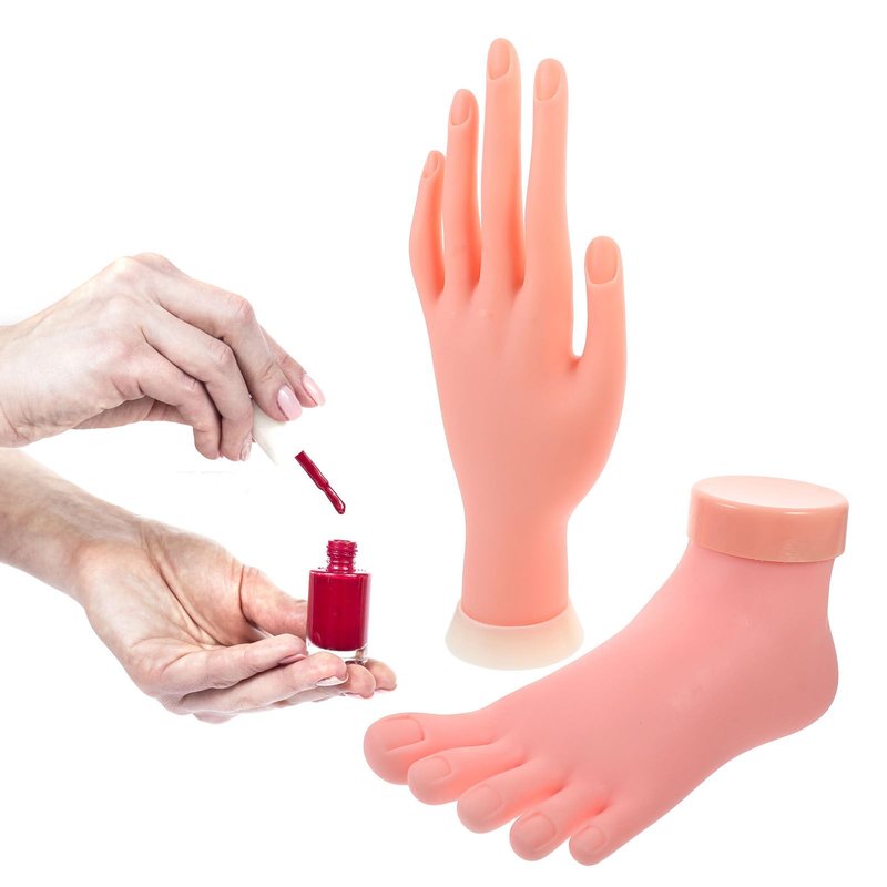 Beaupretty Manicure Practice Left Hand and Foot Model 8.85 Inch Lightweight Fake Nail Art Trainer with Bendable Fingers for Salon and Beginner Nail Training