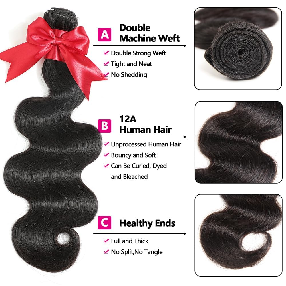 12A Human Hair Bundles 16 Inch Brazilian Body Wave Single Bundles 100% Brazilian Unprocessed Virgin Human Hair 1 Weave Bundle