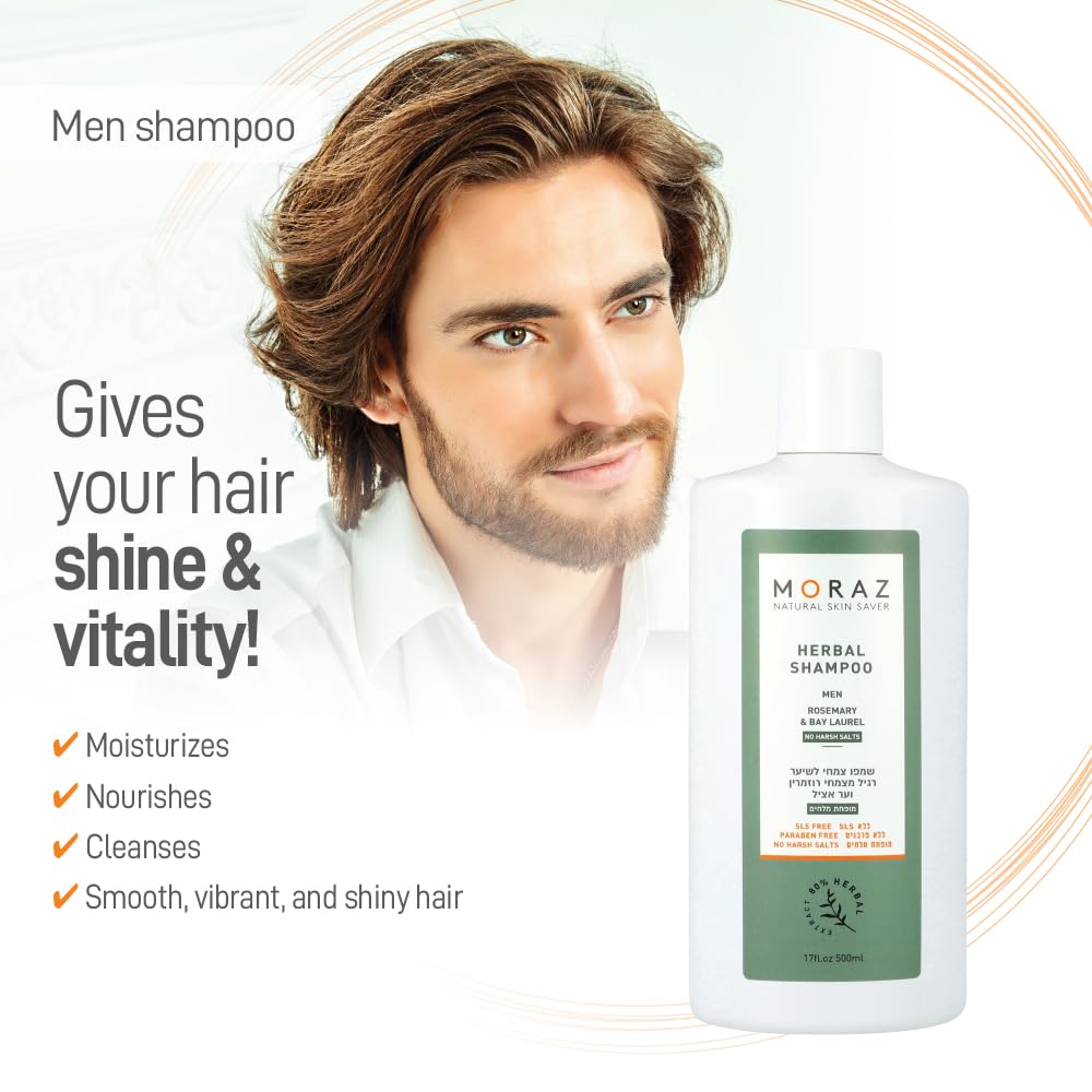 Moraz Men's Herbal Shampoo for Normal Hair - Clarifying Shampoo - Cleansing, Moisturizing Shampoo - Shampoo for Men to Strengthen Hair Roots - 17 oz