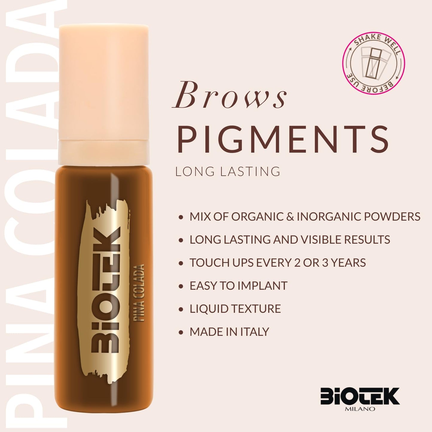 BIOTEK Brow Pigment Color for Long Lasting Makeup - Hybrid Long Lasting - Made in Italy (Pina Colada)