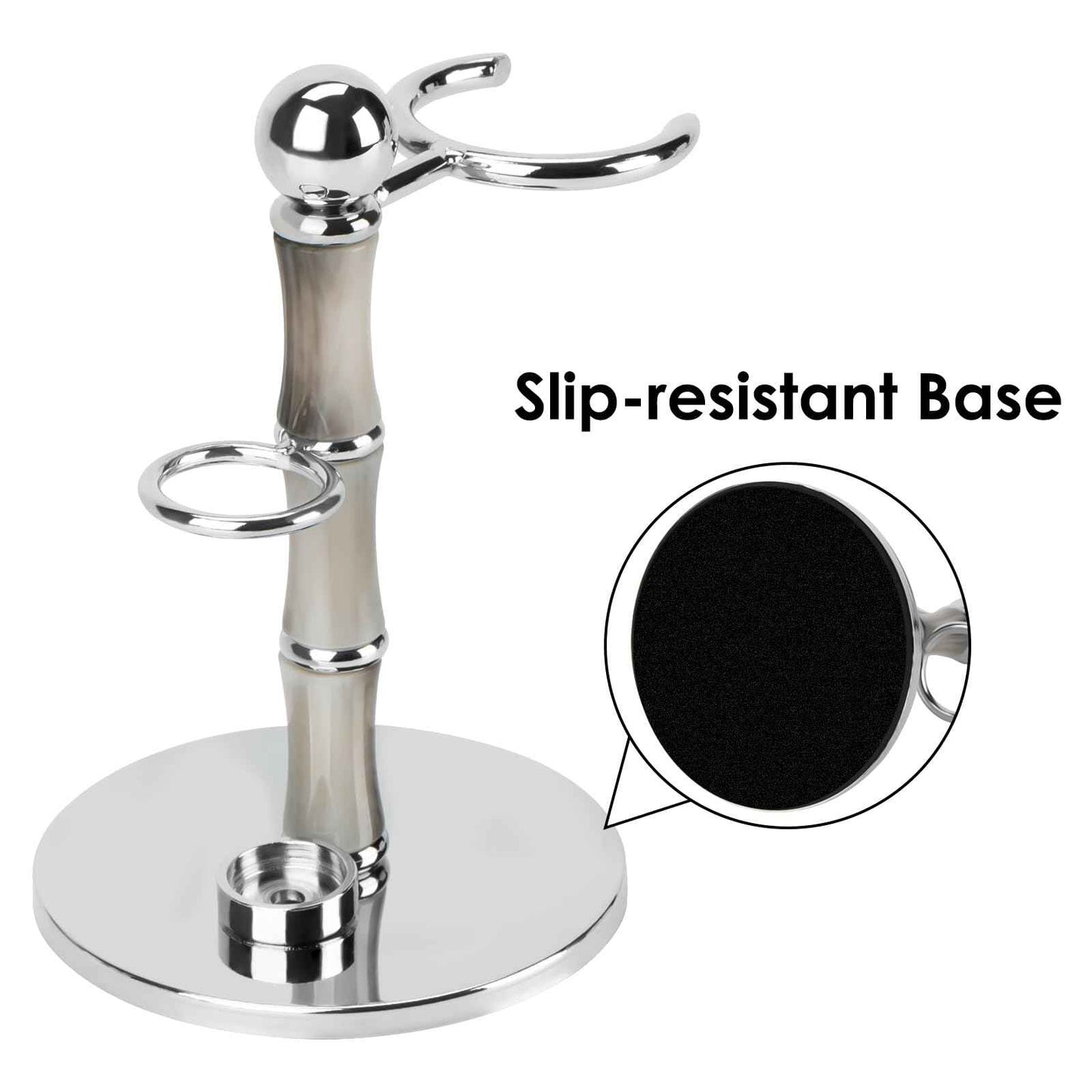 Linkidea Stainless Steel Razor Stand and Brush Holder with Non-Slip Base, Creative Bamboo Style Safety Shaver Organizer Compatible with Vikings Blade Chieftain, Odin (Grey)