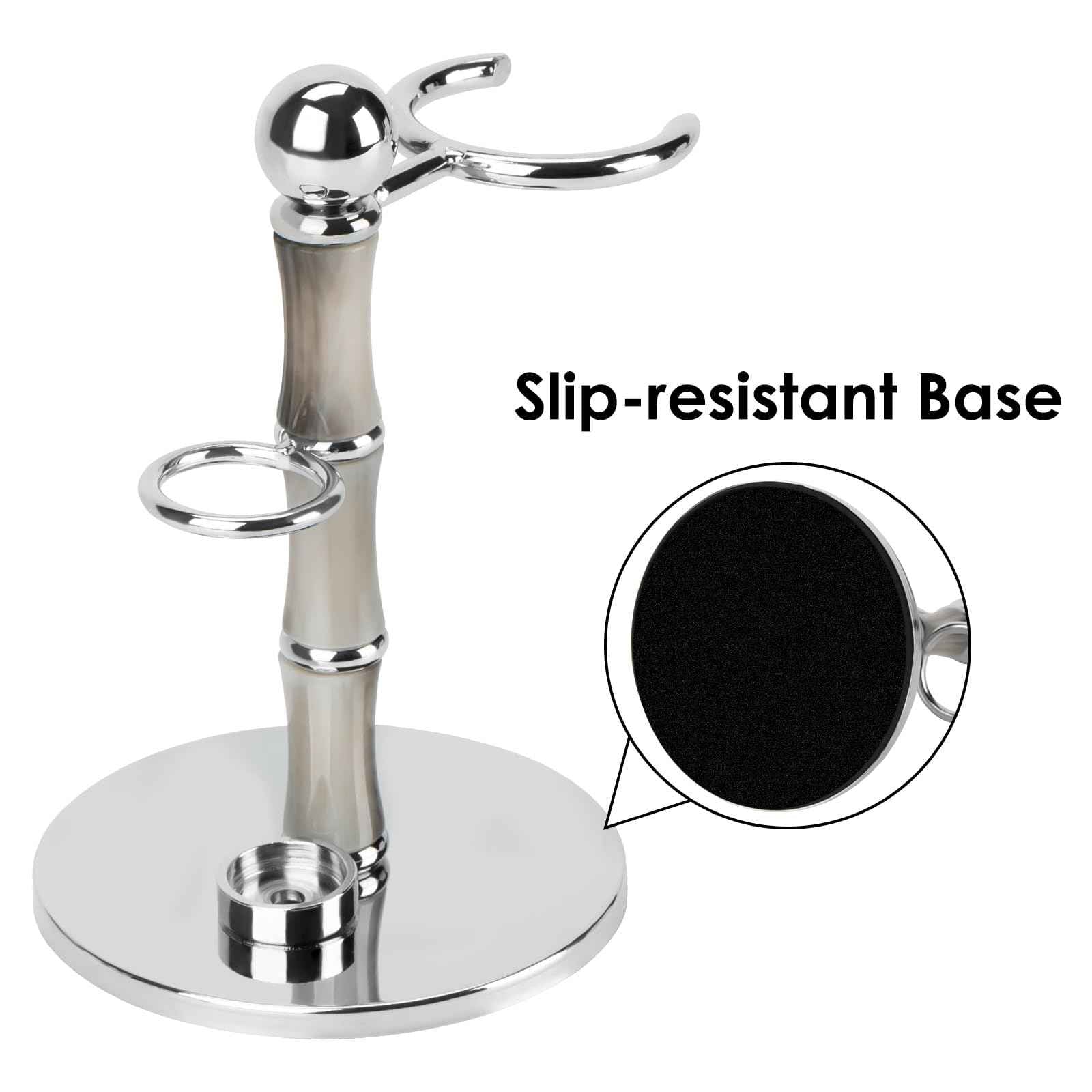 Linkidea Stainless Steel Razor Stand and Brush Holder with Non-Slip Base, Creative Bamboo Style Safety Shaver Organizer Compatible with Vikings Blade Chieftain, Odin (Grey)