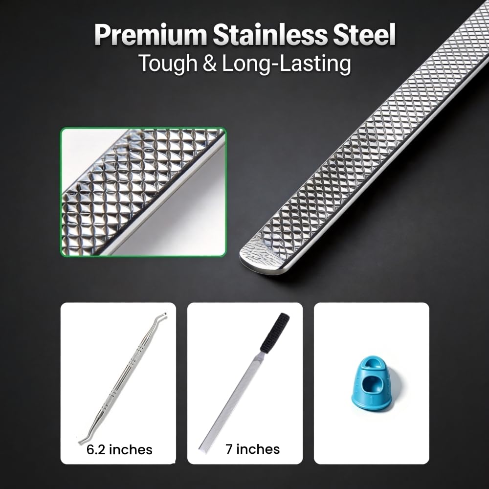 IDOU 3-in-1 Nail File Kit: Heavy Duty Toe Nail Files for Thick Nails & Seniors with Ingrown Lifter, Thumb Guard | Non-Slip Metal Emery Boards for Nails/Silver Lifter